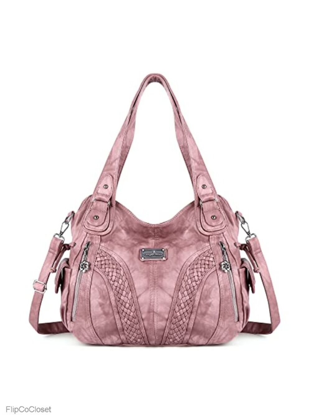 Washed Faux Leather Tote Bag Top Handle Satchel Shoulder Handbag
